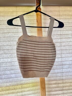 Striped Beige Ribbed Cropped Tank Top